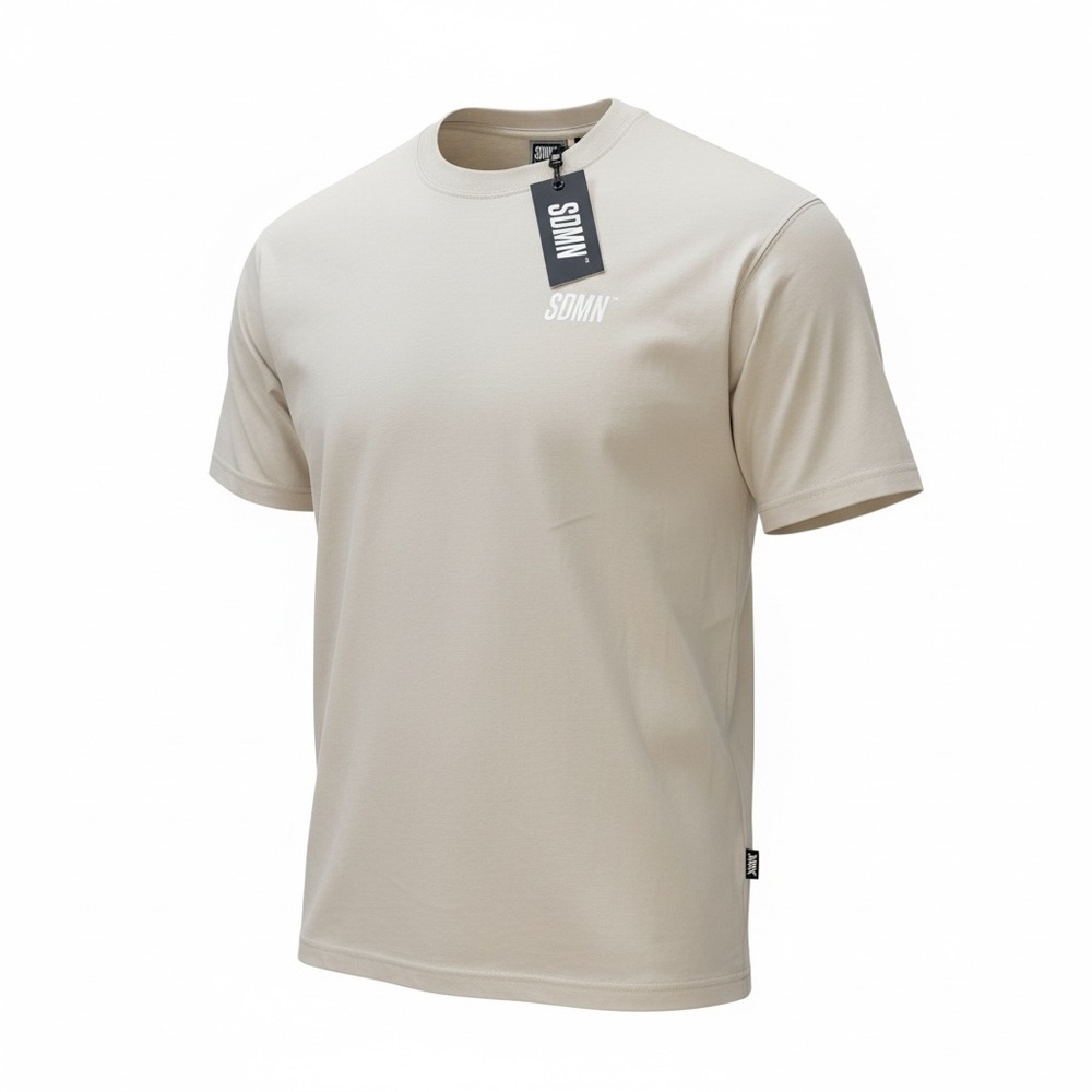 SDMN Men's Beige Jersey Cotton T-Shirt Short Sleeve Crew Neck Logo Size S